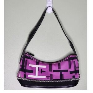 Vintage Y2K Tommy Hilfiger Purple Black Monogram Handbag Shoulder Baguette